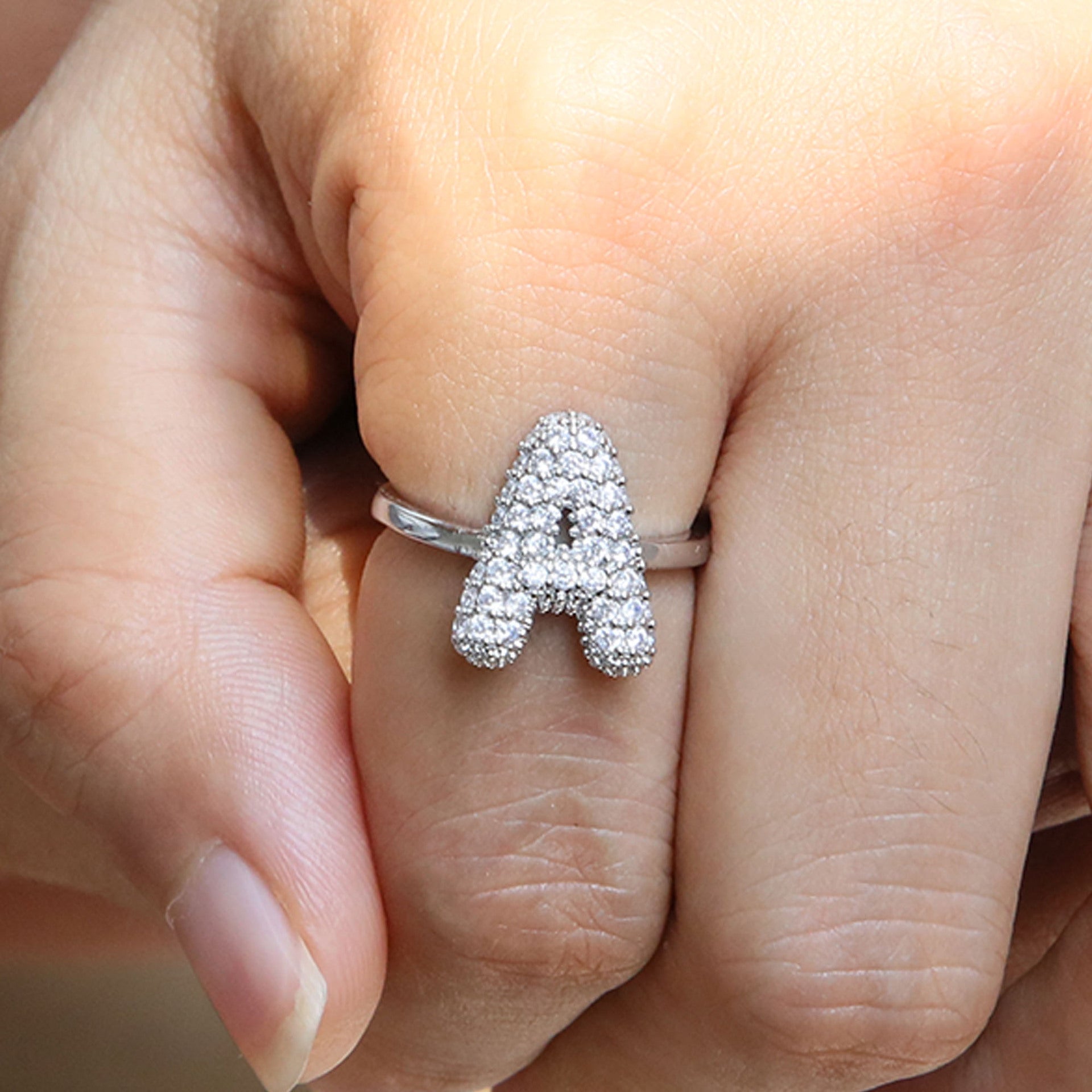 Wholesale  white gold balloon bubble cute 26 English letters open ring