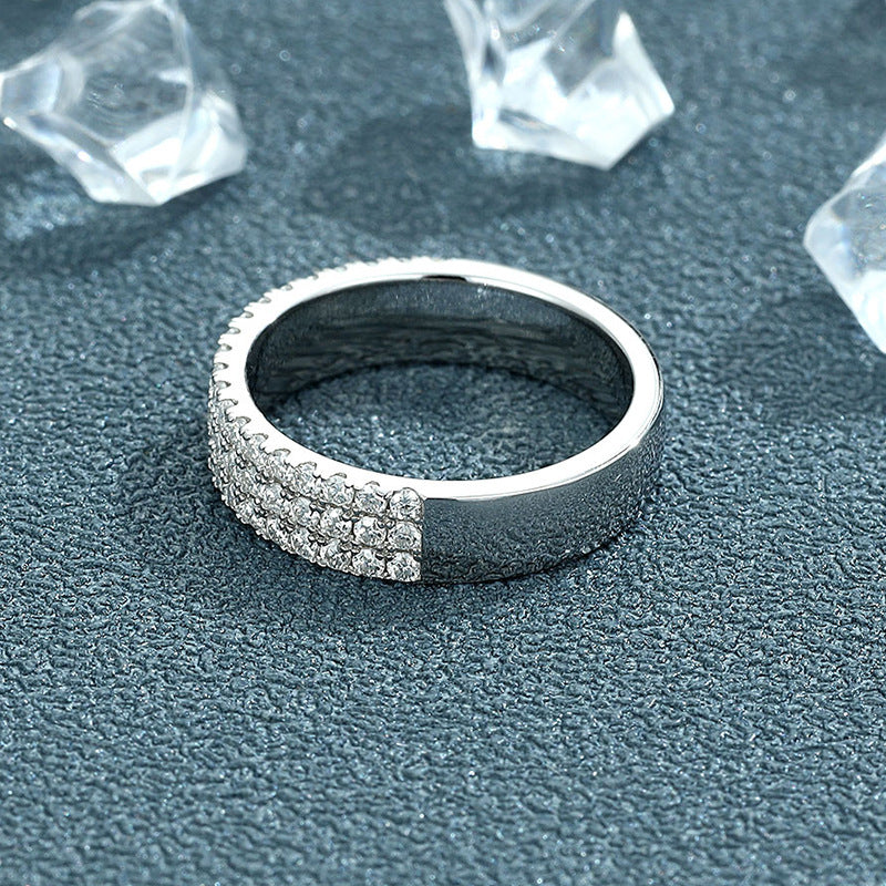 Wholesale Half-circle diamond three-row Mosan diamond ring