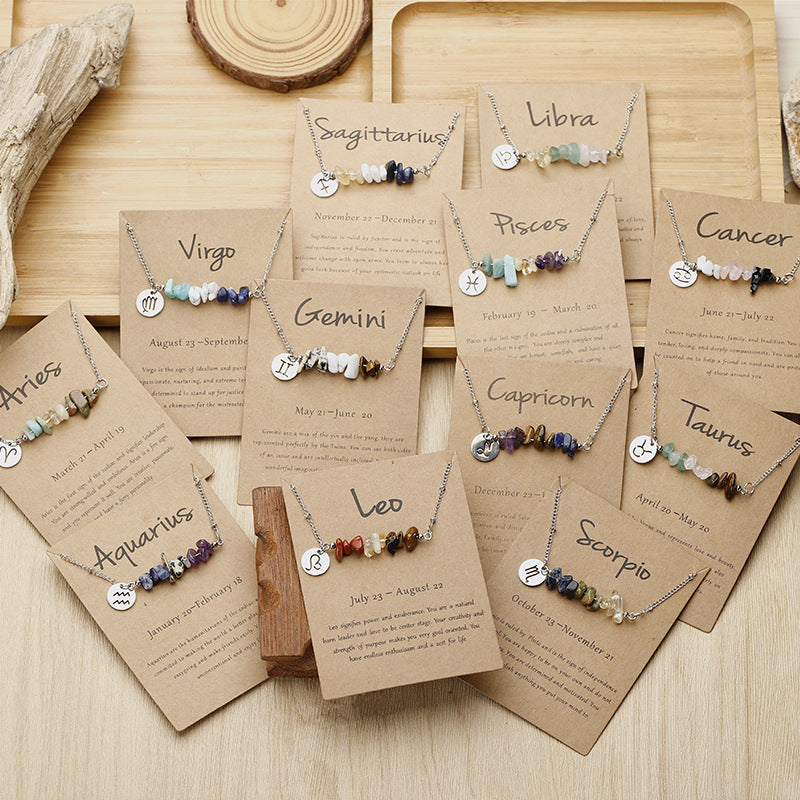 Wholesale 12 Constellations Gravel Raw Stone Stainless Steel Necklace ACC-NE-QiuXuan001