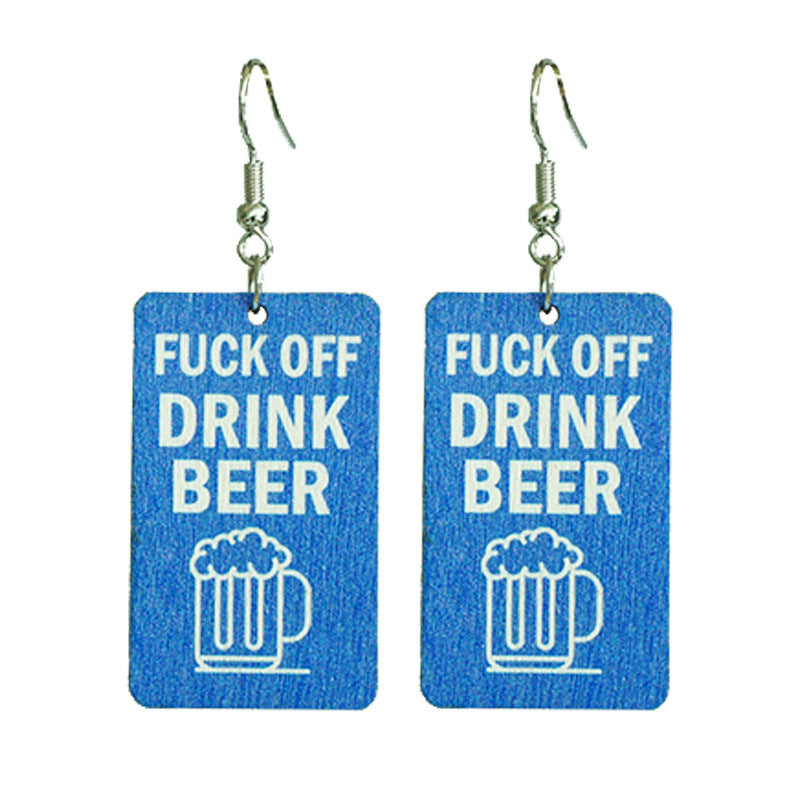 Wholesale 2 Pairs/pack Beer Red Wine Fun Funny Earrings Warning Sign Wooden Earrings ACC-ES-HY086