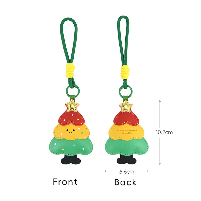 Wholesale Christmas Tree Keychain PU Leather Cartoon Pendant Gift