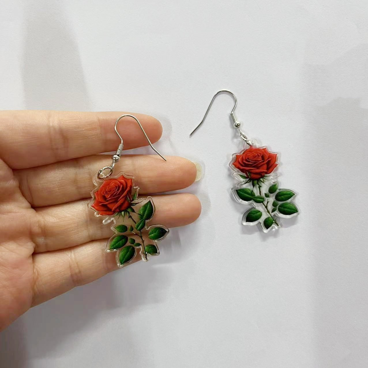 Wholesale Valentine's Day Limited Golden Red Rose 2D Acrylic Earrings
