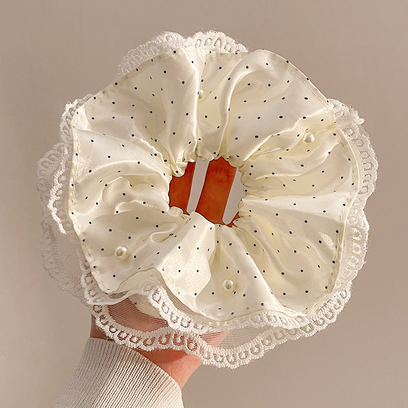 Wholesale Chunky Rainbow Polka Dot Lace Scrunchie Sweet Hair Tie Fashion Accessory Everyday Gift