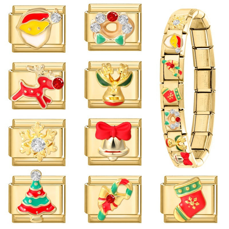 Wholesale  Italian Charm Bracelet 9mm DIY Christmas Celebration Creative Stainless Steel Composable Bracelet