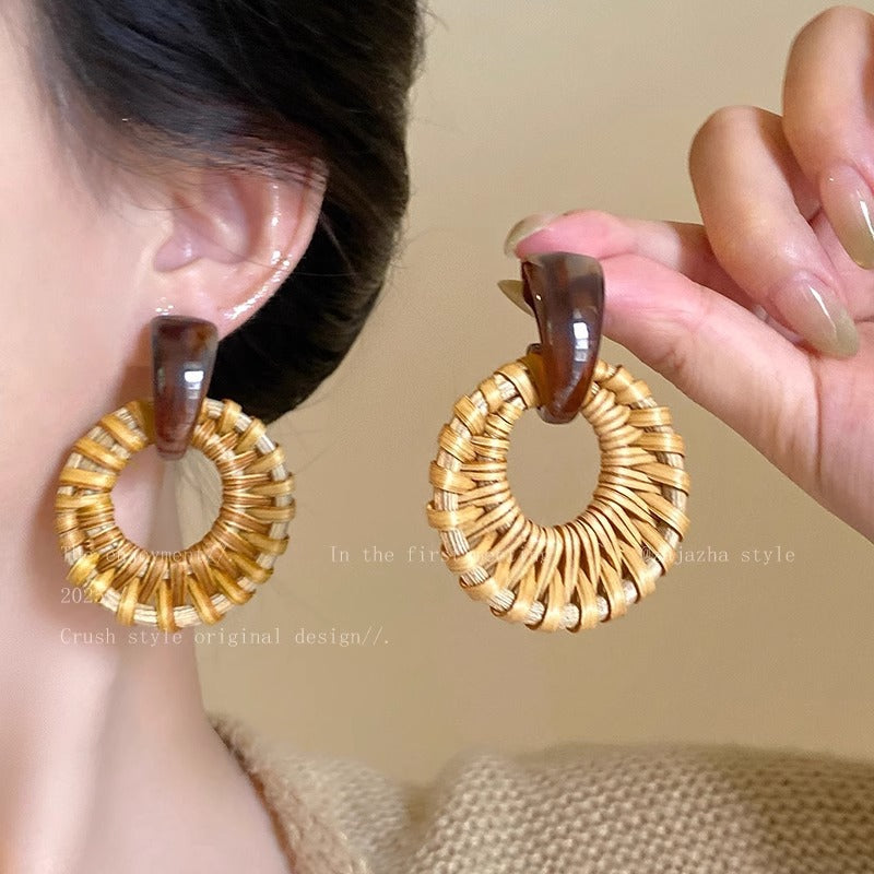 Wholesale Boho Geometric Rattan Earrings - Fashion Accessory for Women