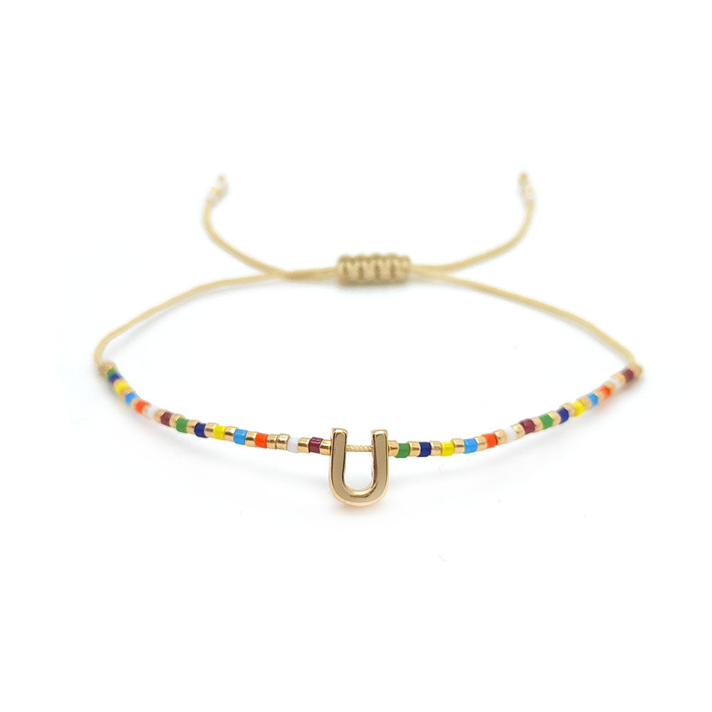 Wholesale Diy Beaded Woven Colorful Miyuki Rice Beads Beaded Alphabet Bracelet ACC-BT-Qiqi019