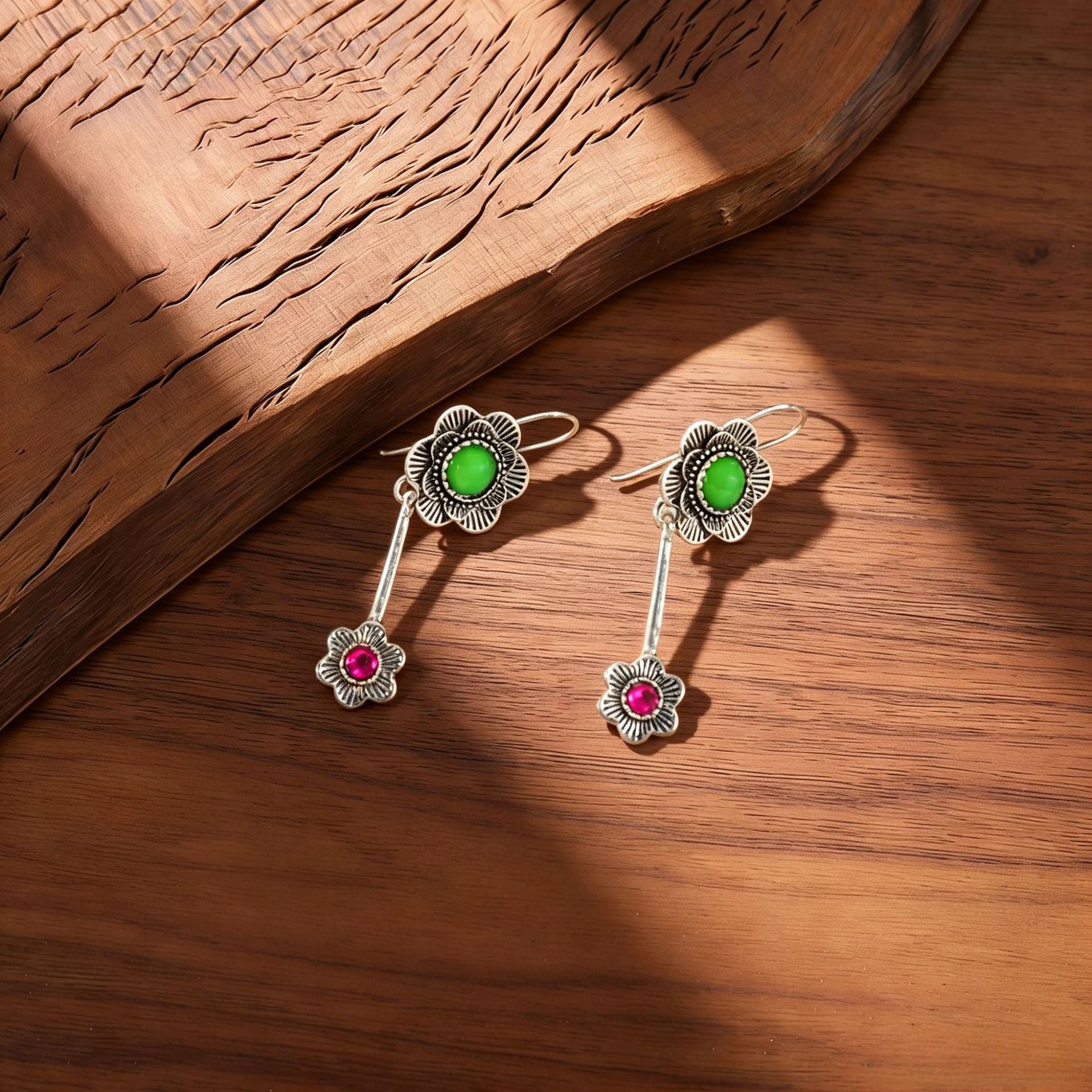Wholesale Zinc Alloy Double Layer Tassel Earrings For Women Retro Ethnic Style Long Floral Jewelry Accessory Gift