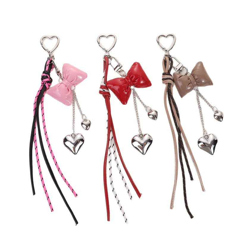 Wholesale Leather cord bow tassel keychain
