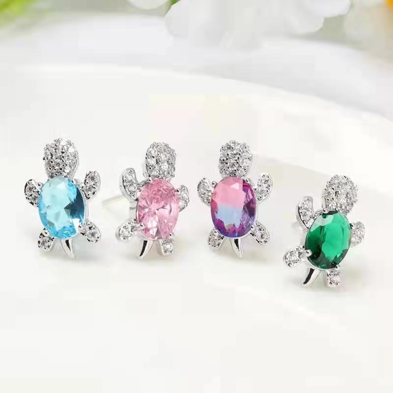 Wholesale Cartoon Colored Diamond Gemstone Turtle Alloy Earrings ACC-ES-JYS001