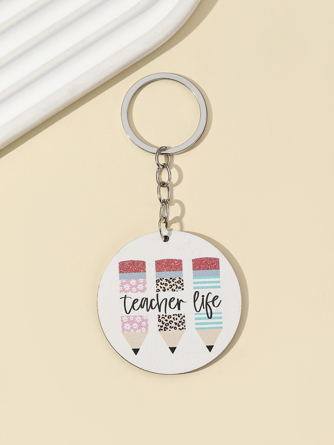 Wholesale Leopard Print Rainbow Teacher's Day Wooden Keychain ACC-KC-RongR025