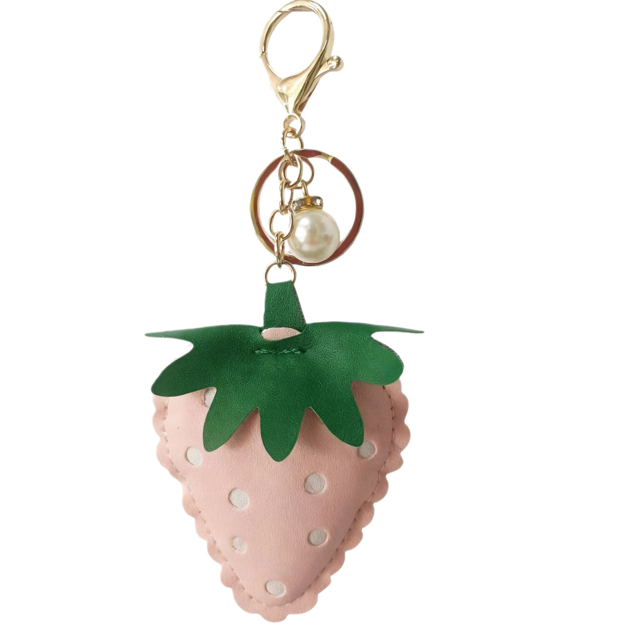 Wholesale Korean Style Cute Strawberry Keychain With Green Leaf PU Leather Car Key And Bag Accessory