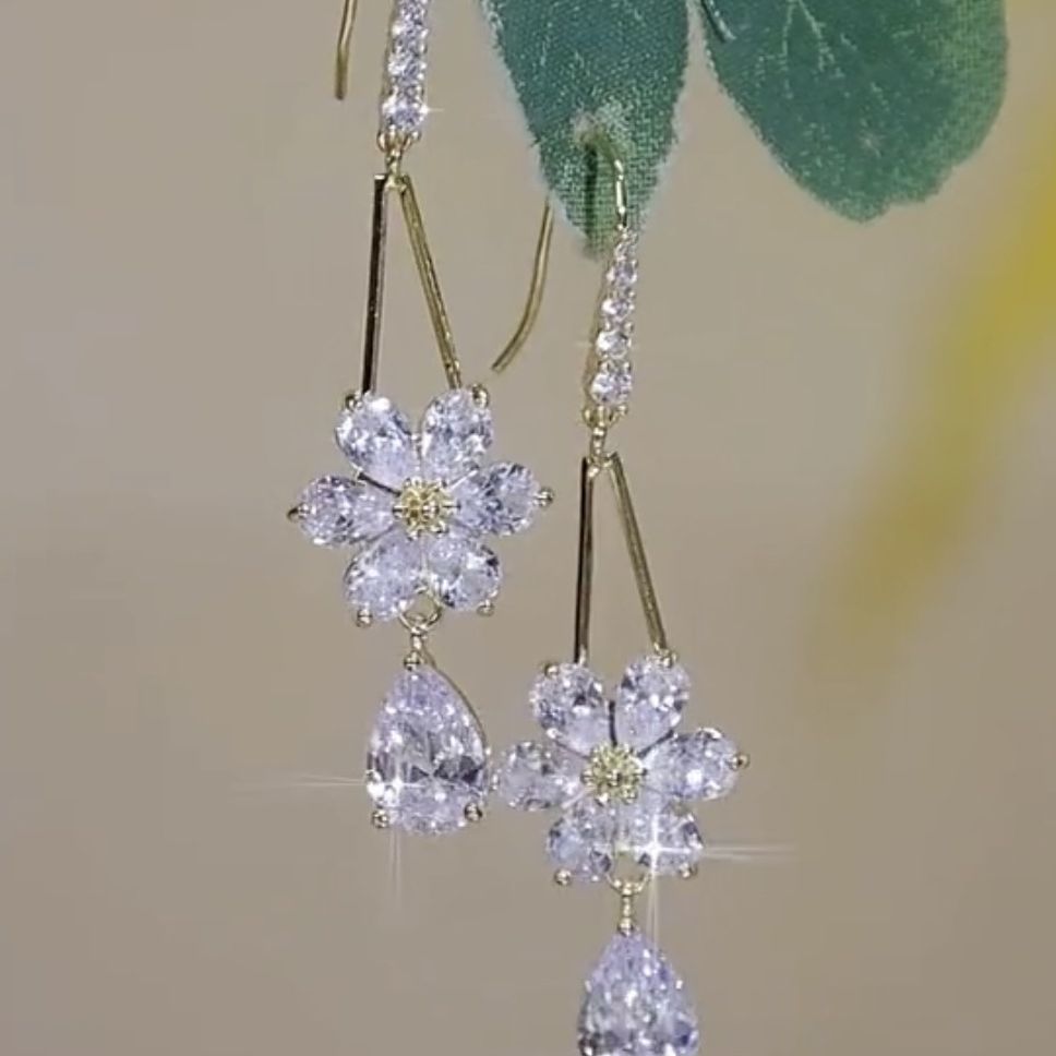 Wholesale full diamond flower drop earrings
