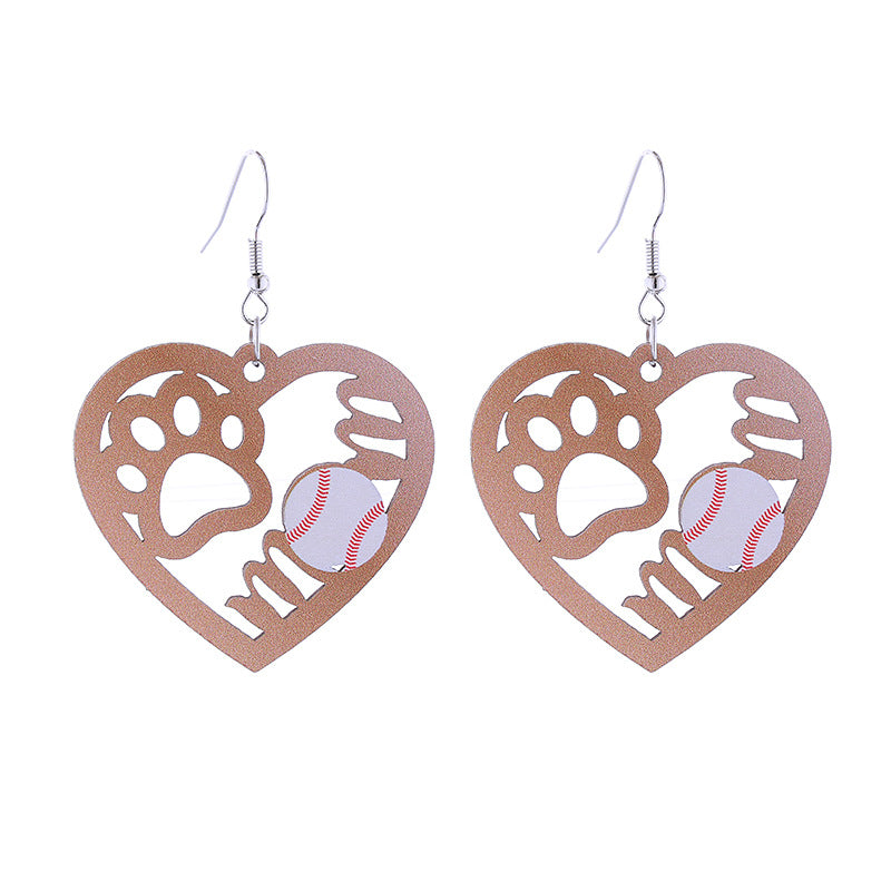 Wholesale Flame Super Rugby Baseball Sports Style Wooden Hollow Earrings