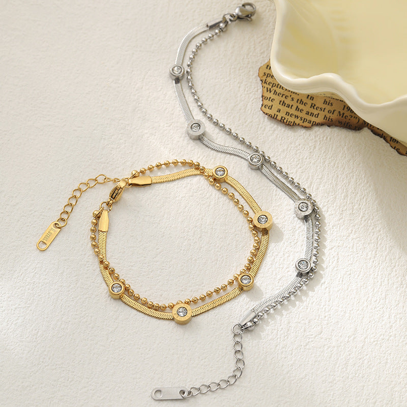 Wholesale Titanium Steel Minimalist Round Diamond Bracelet - Light Luxury Fashion Jewelry for Everyday Wear