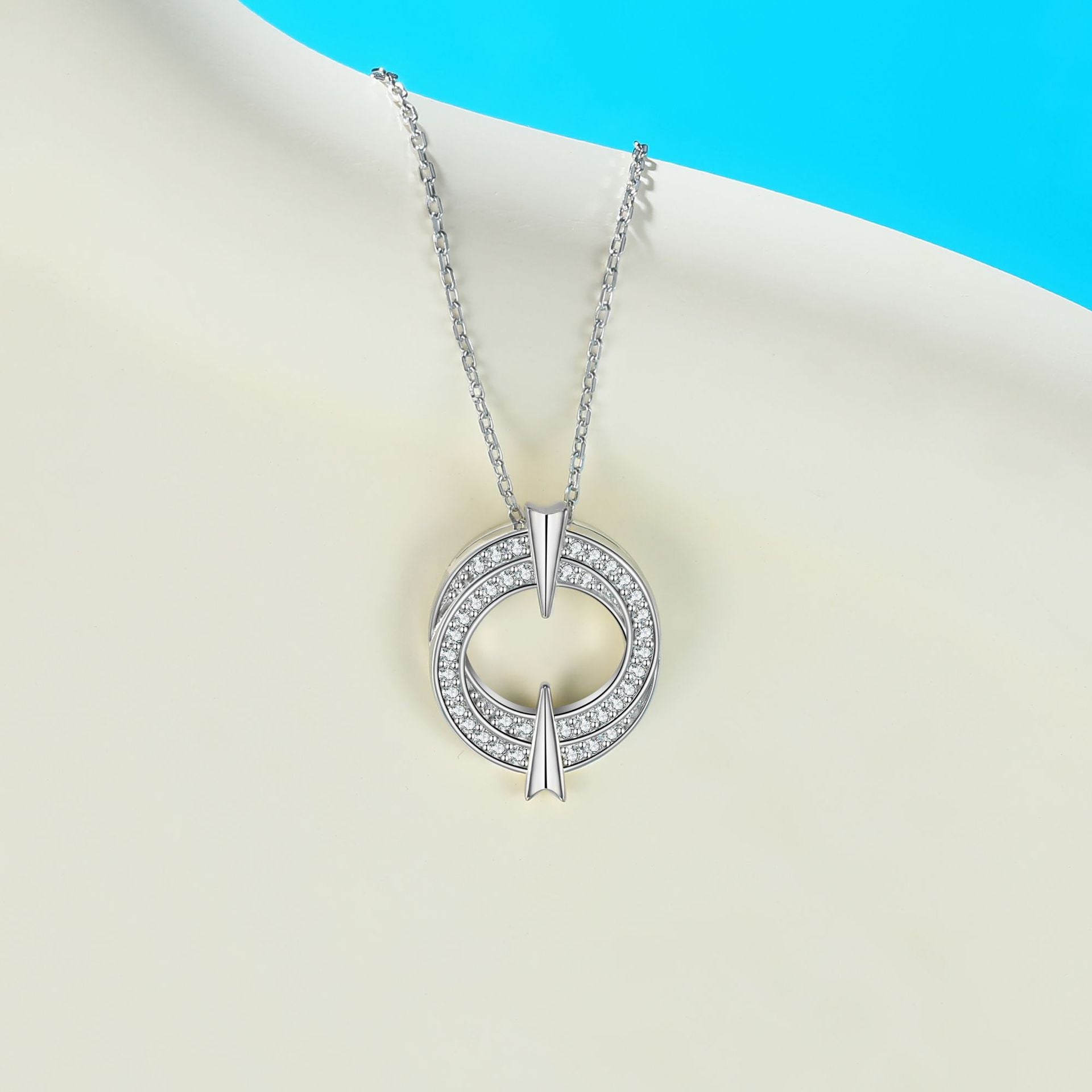 Wholesale  925 sterling silver necklace double ring round silver pendant necklace