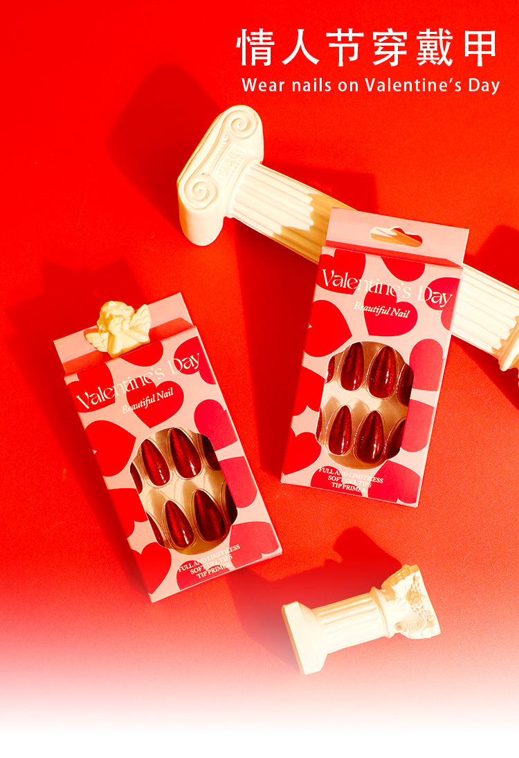 Wholesale 24 Pieces/box Valentine's Day Red Press-on Nails Kits Nail Stickers ACC-NS-LeFan166