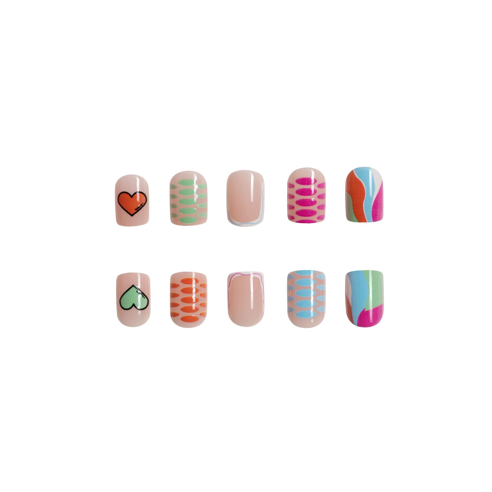 Wholesale 24 Pieces/box Nail Stickers Glossy Square Nails Striped Love Manicure Press-on Nails Kits ACC-NS-GuaiXL004