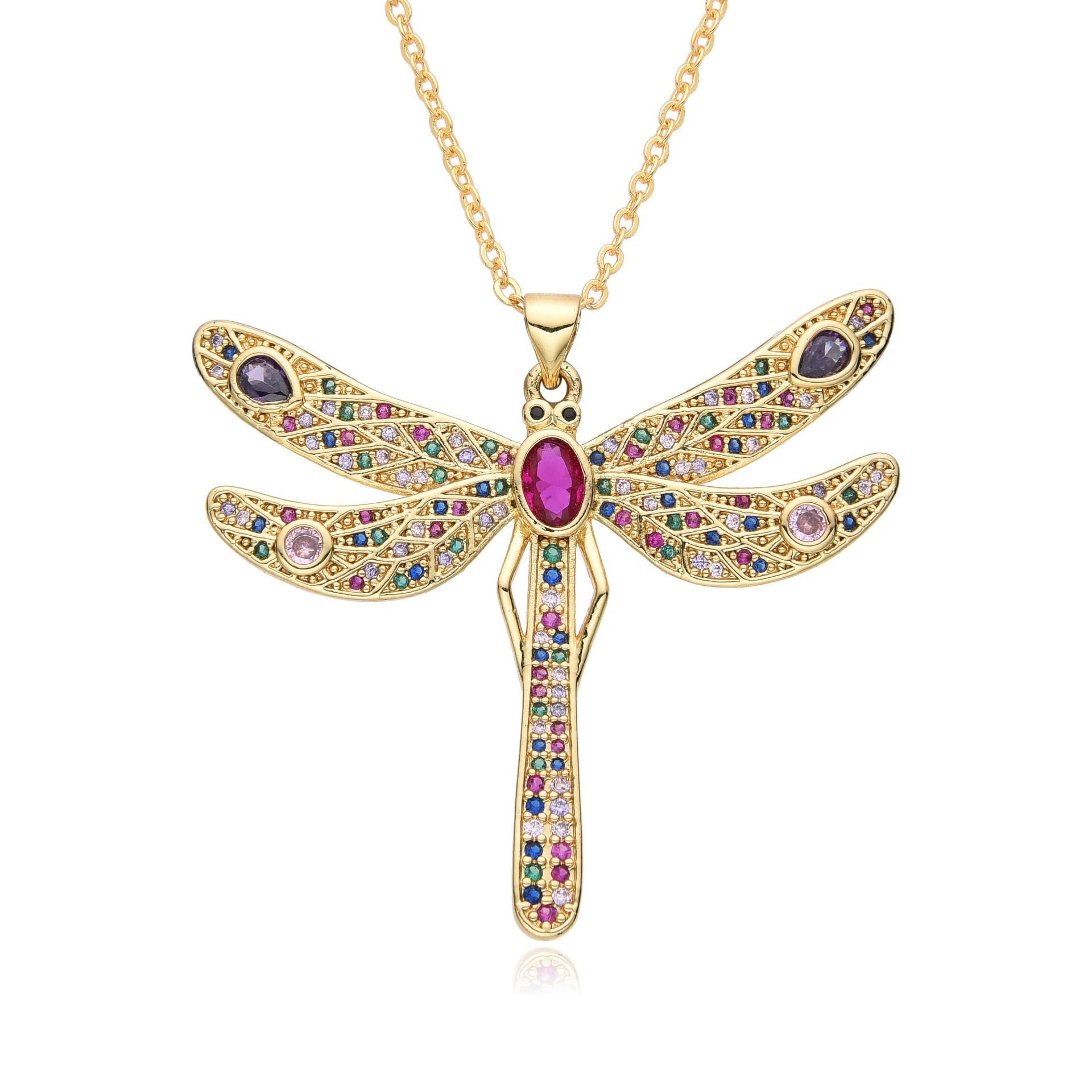 Wholesale copper micro-inlaid color zircon pendant Dragonfly luxury design necklace