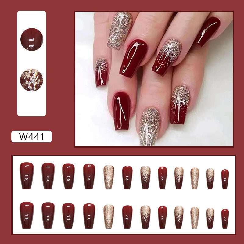 Wholesale 24 Pieces/box Gold Powder Wine Red Nails Kits Nail Stickers