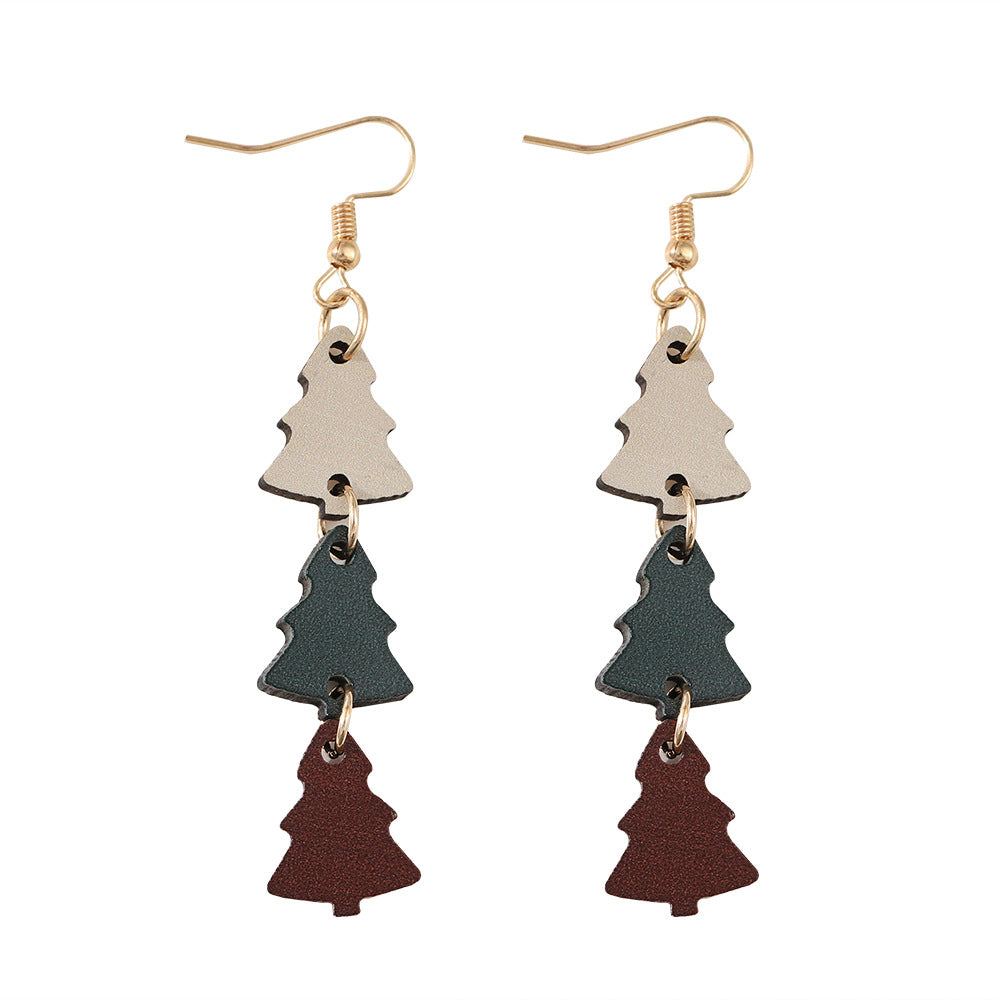 Wholesale Christmas Colorful Christmas Tree Triple Stitching Wood Double-sided Earrings ACC-ES-ChuLian072