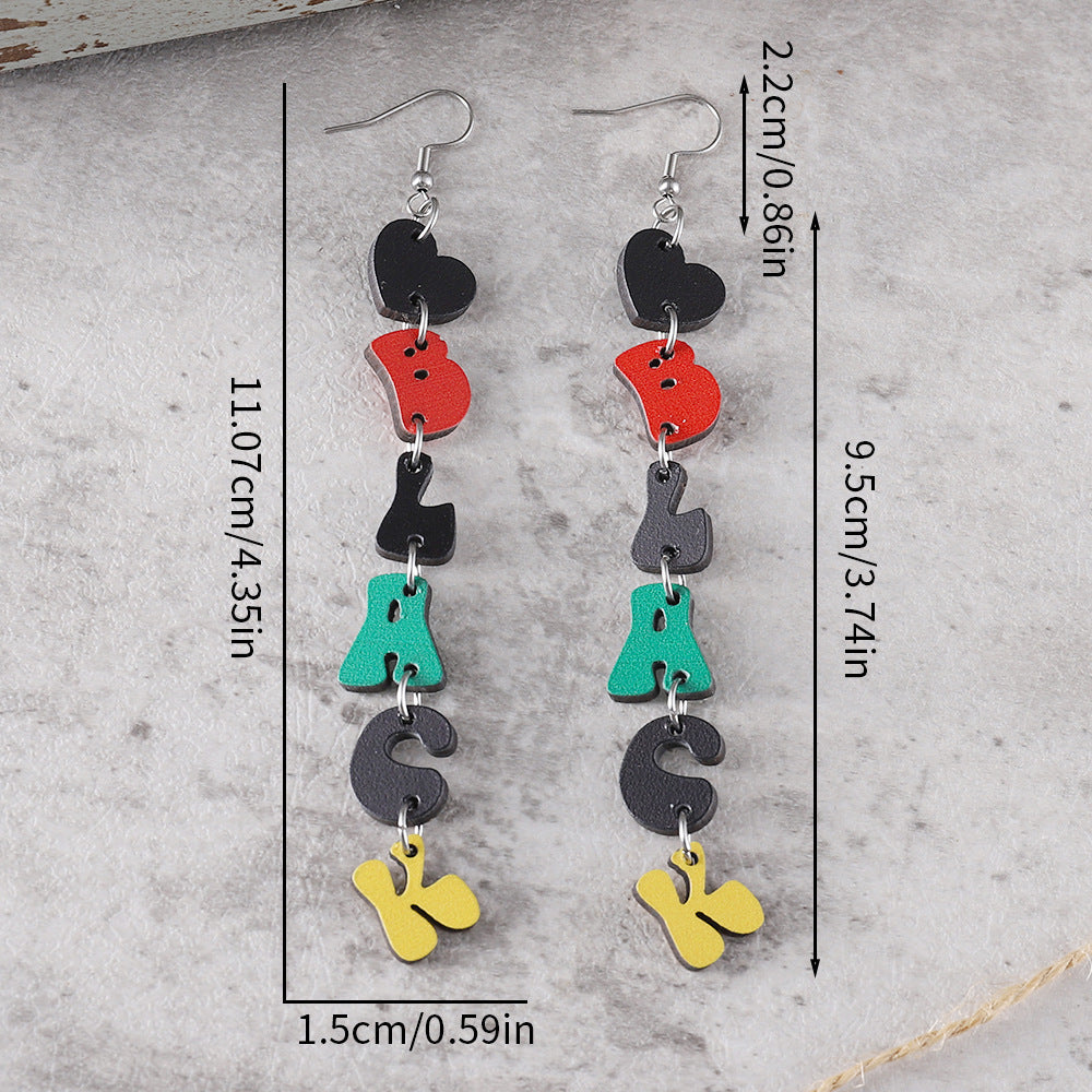 Wholesale June Festival Black Red Yellow Green Love Double-sided Wooden Earrings