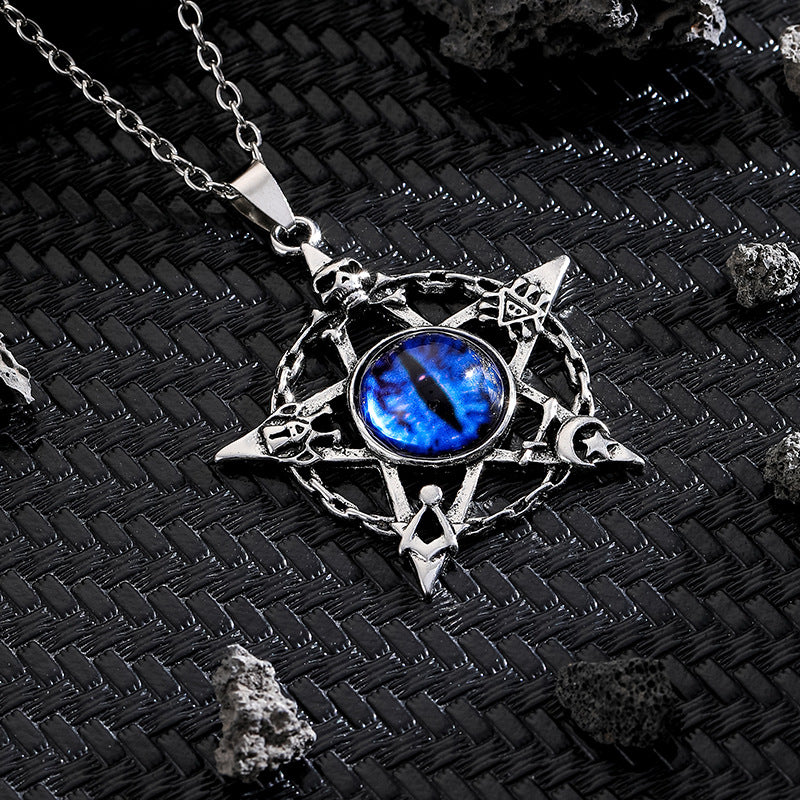 Wholesale  Devil's Eye necklace trendy retro five-pointed star pendant alloy punk style necklace