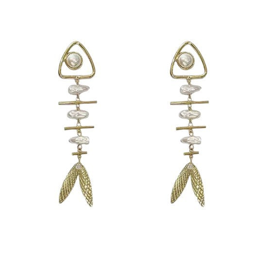 Wholesale Fishbone Pearl Tassel Earrings Seaside Vacation Style Fashion Accessory