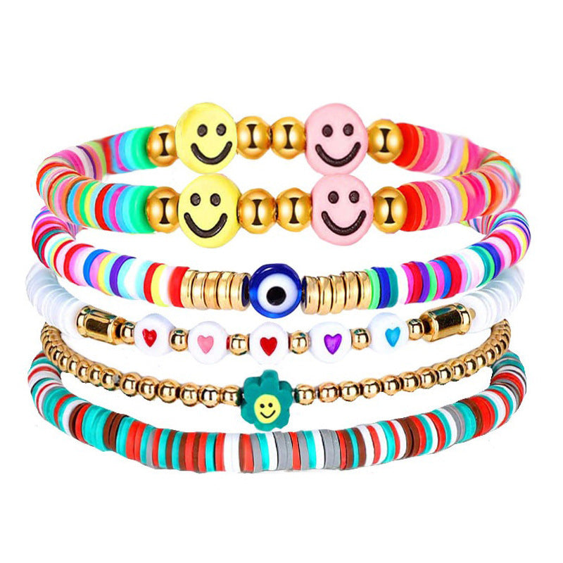 Wholesale Bohemian Retro Ethnic Style Colorful Polymer Clay Heart-shaped Pearl Bracelet ACC-BT-Chens004
