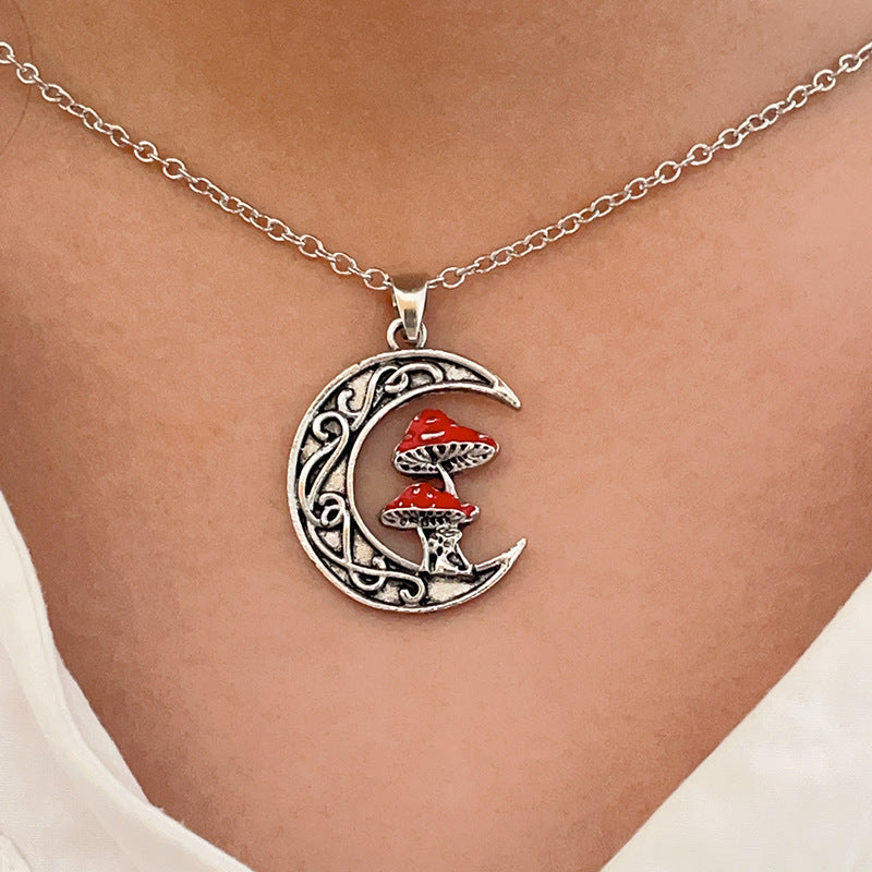 Wholesale  fashion unique moon cute little girl red mushroom pendant necklace