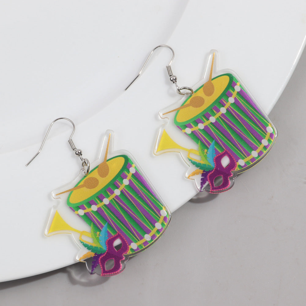 Wholesale carnival shiny exaggerated mask letters acrylic earrings