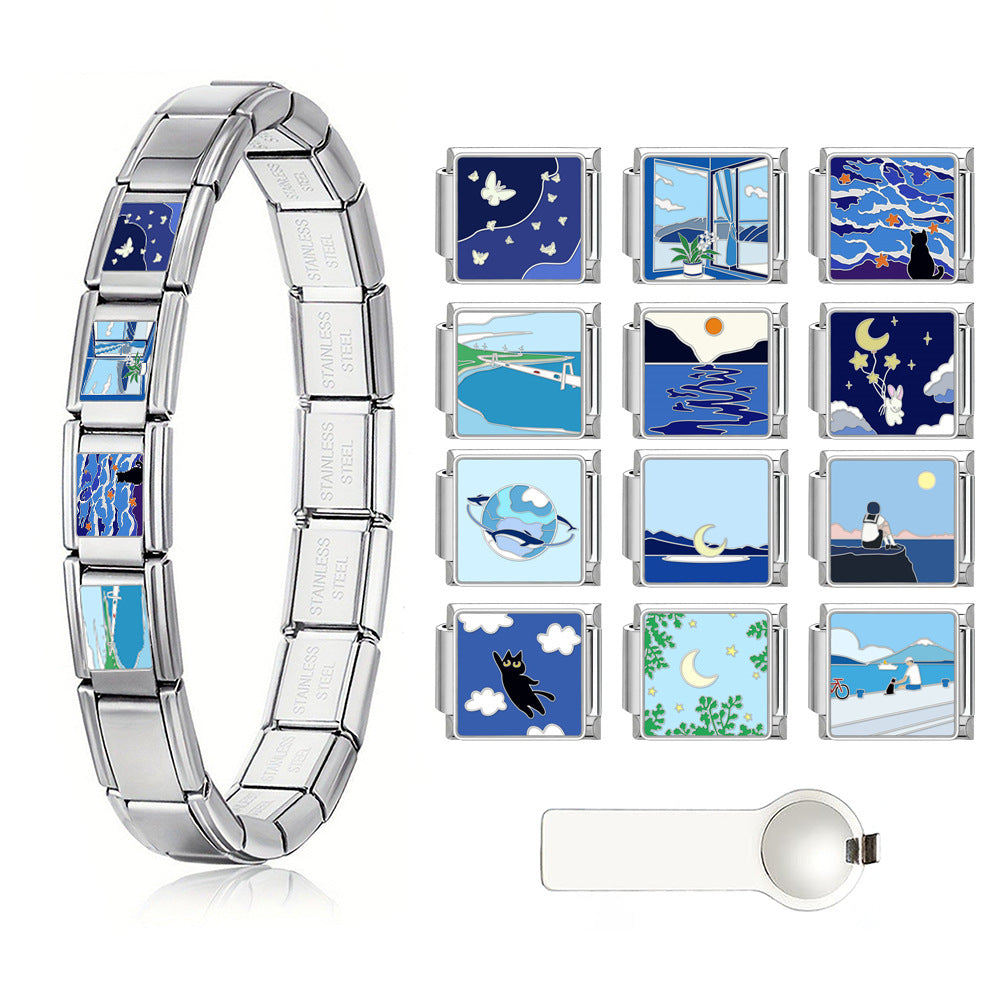 Wholesale 9mm Italian Charm Starter Bracelets DIY square Single Section Creative Stainless Steel Composable Bracelet