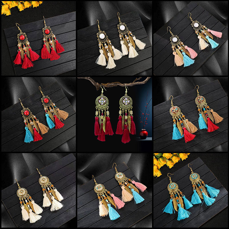 Wholesale Alloy Diamond Cut Bohemian Tassel Earrings Ethnic Style Fashion Accessory