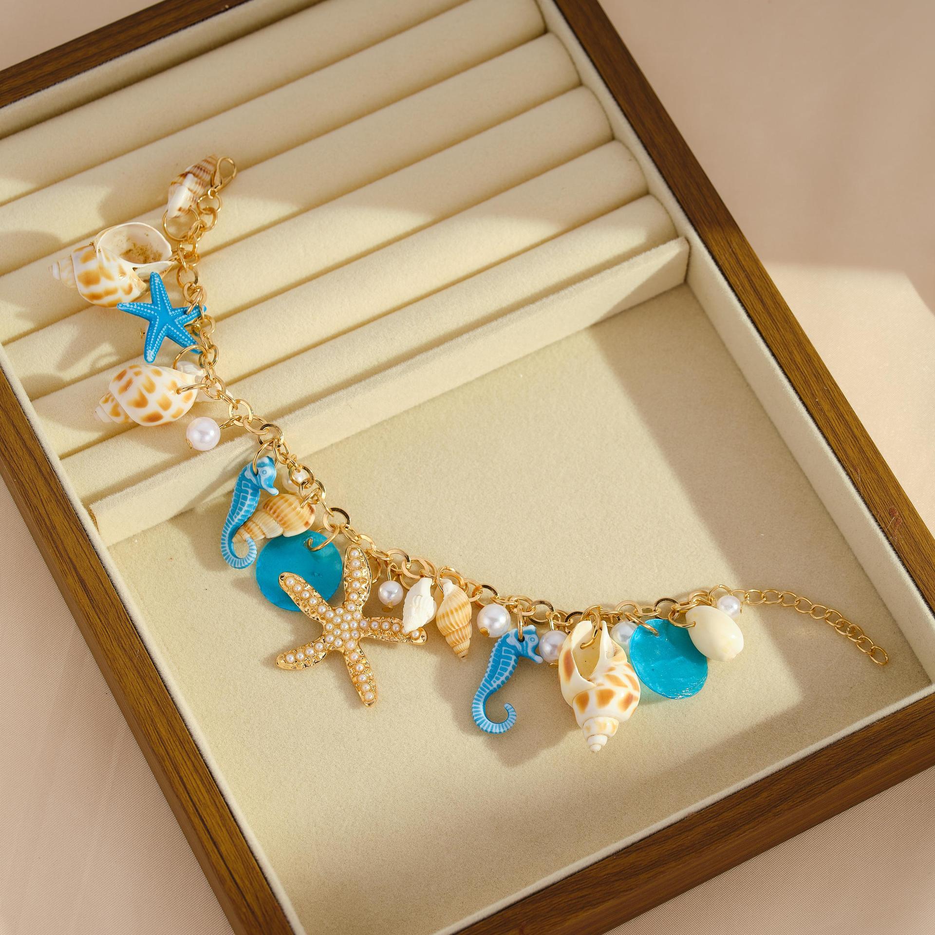 Wholesale Cross-Border Hawaiian Vacation Style Fashion Ocean Starfish Bohemian Style Women' s Chain Conch Shell Bracelet