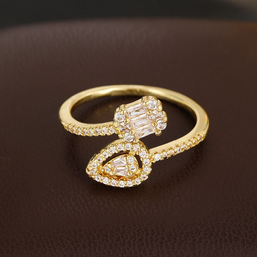 Wholesale Adjustable Drop Zircon Ring Gold Electroplated Stylish Fashion Jewelry For Everyday Wear And Boutique Resale