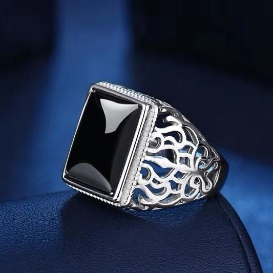 Wholesale Stylish Unisex Imitation Agate Rectangular Gemstone Ring Gold Green Contion Design Fashion Jewelry for Everyday Wear