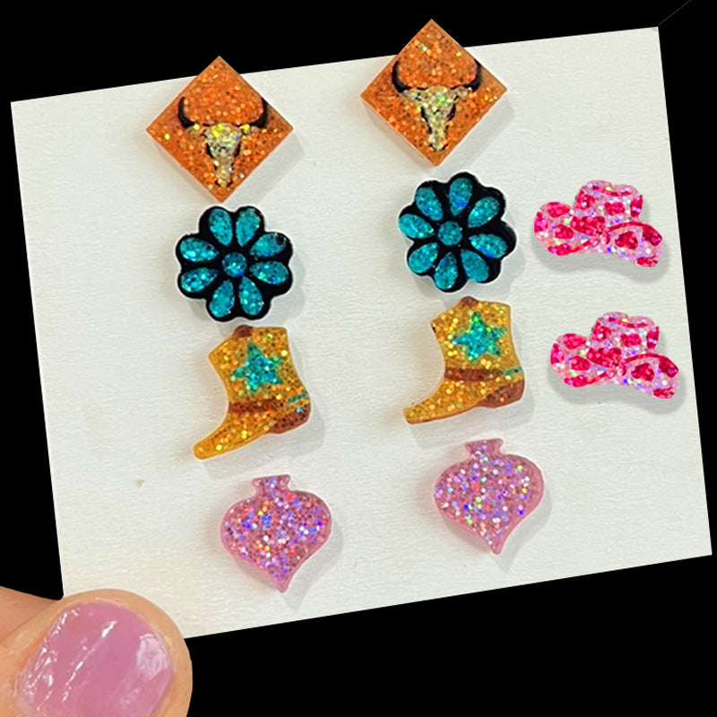 Wholesale Western cowboy elements bright and shiny mini delicate earrings
