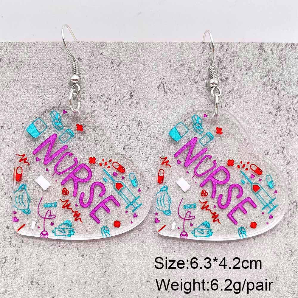 Wholesale Heart Shaped Acrylic Nurses Day Earrings