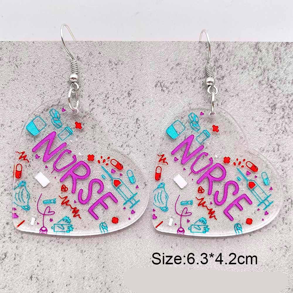 Wholesale Heart Shaped Acrylic Nurses Day Earrings