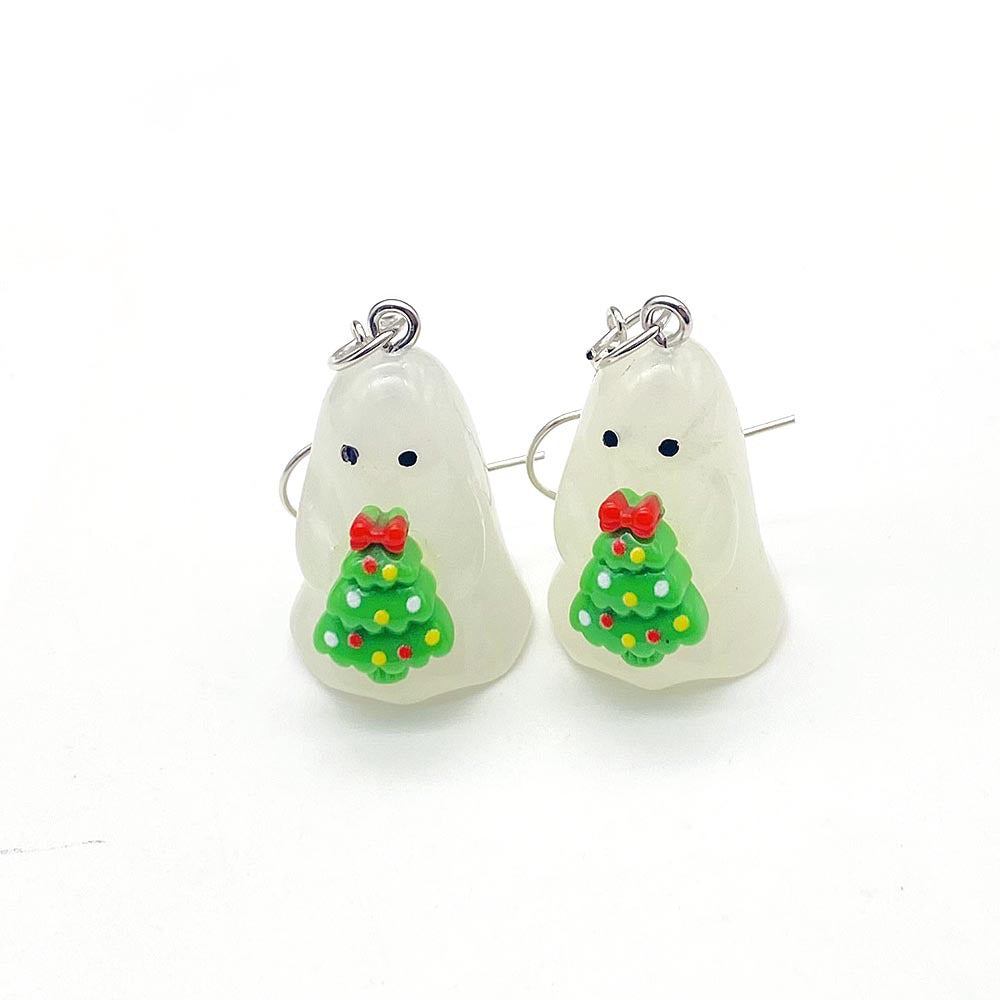 Wholesale Christmas Earrings 3D Three-Dimensional Luminous Ghost Christmas Tree Santa Earrings