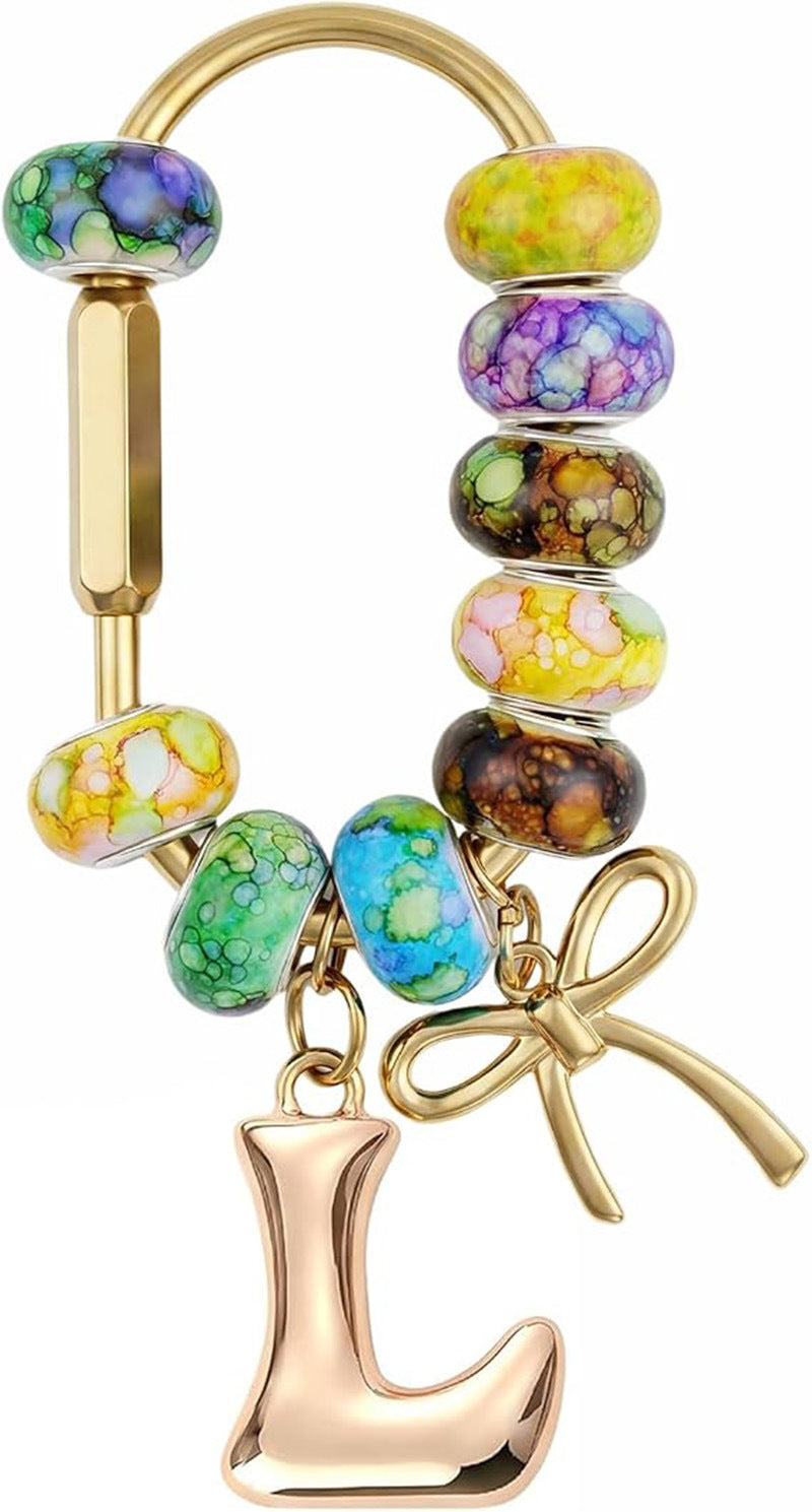 Wholesale Acrylic Colorful Beaded Letter Keychain Cute Bag Charm And Phone Pendant Trendy Car Key Accessory Boutique Resale Gift