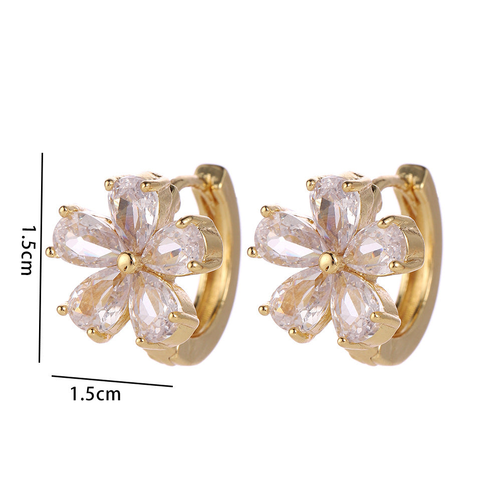Wholesale Modern Butterfly Flower Earrings With Micro Set Zircon 18K Gold Plated Copper Fashion Party Gift Jewelry Accessory