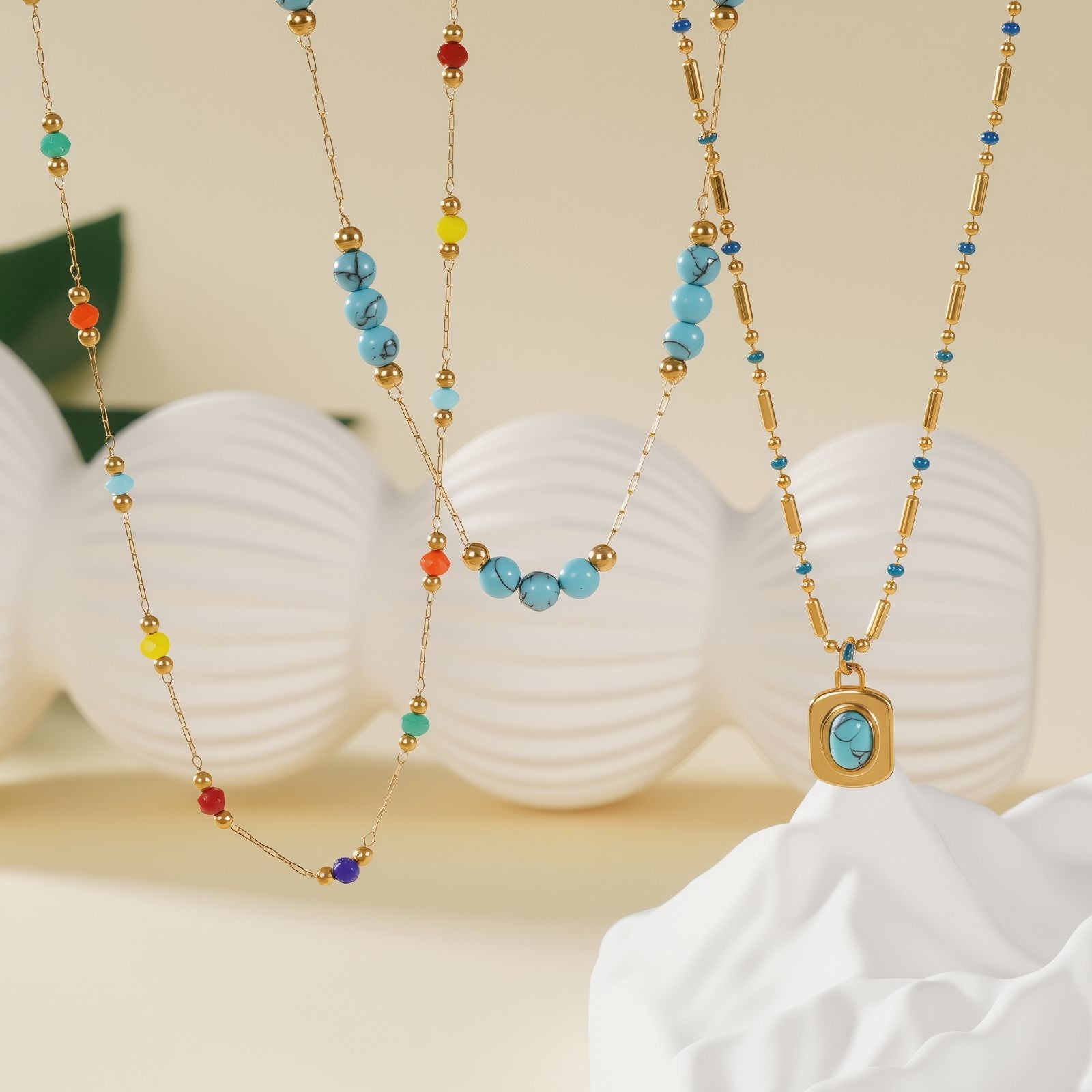 Wholesale Real Gold Plated Titanium Steel Turquoise Necklace,  Light Luxury Style Fashion Accessory