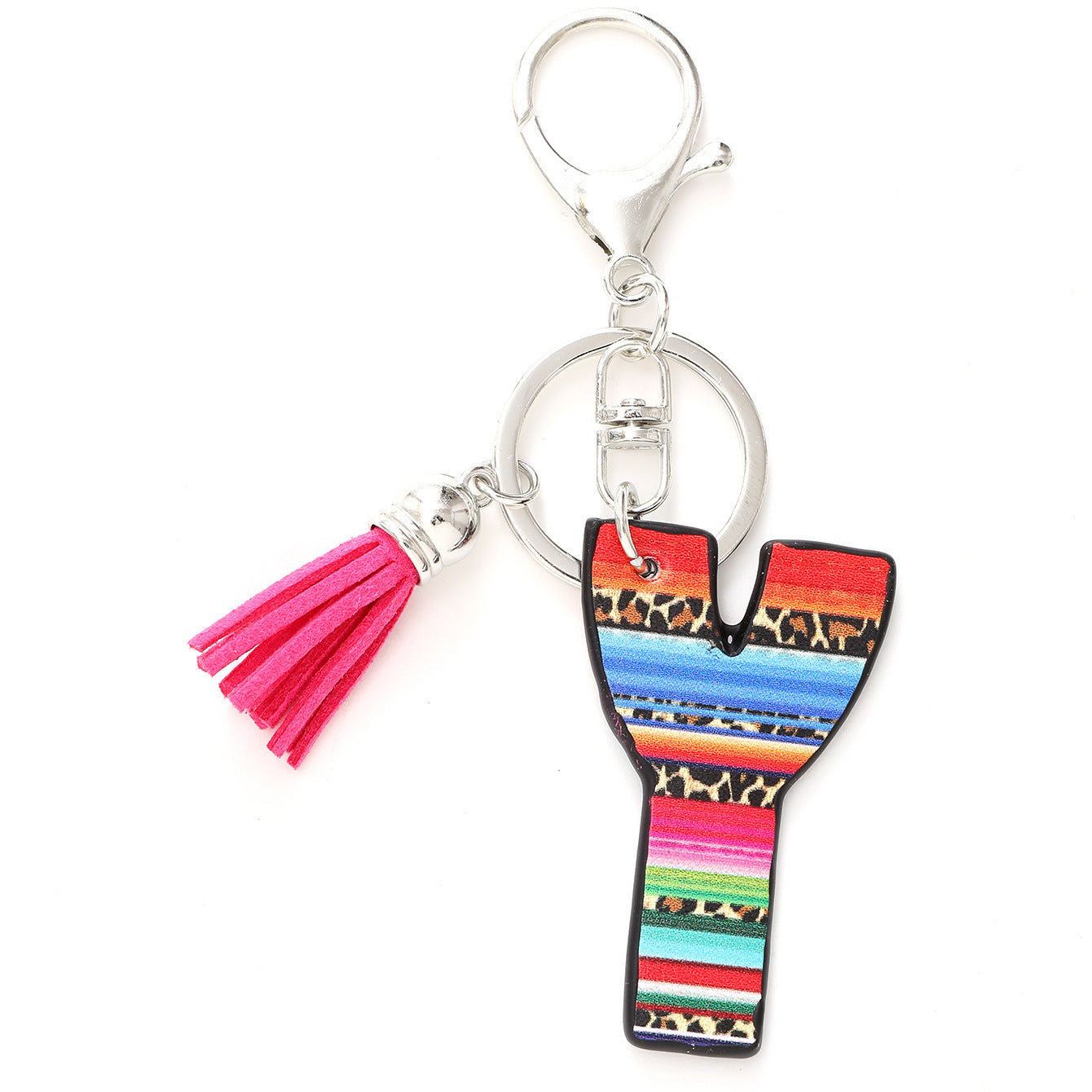 Wholesale Western Style Aztec Leopard Leather Letter Tassel Keychain ACC-KC-YTian009