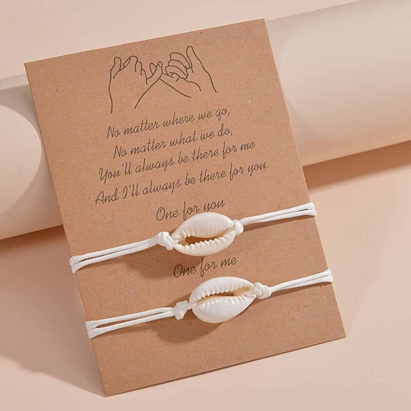 Wholesale  ocean style shell white black braided rope adjustable card ladies bracelet