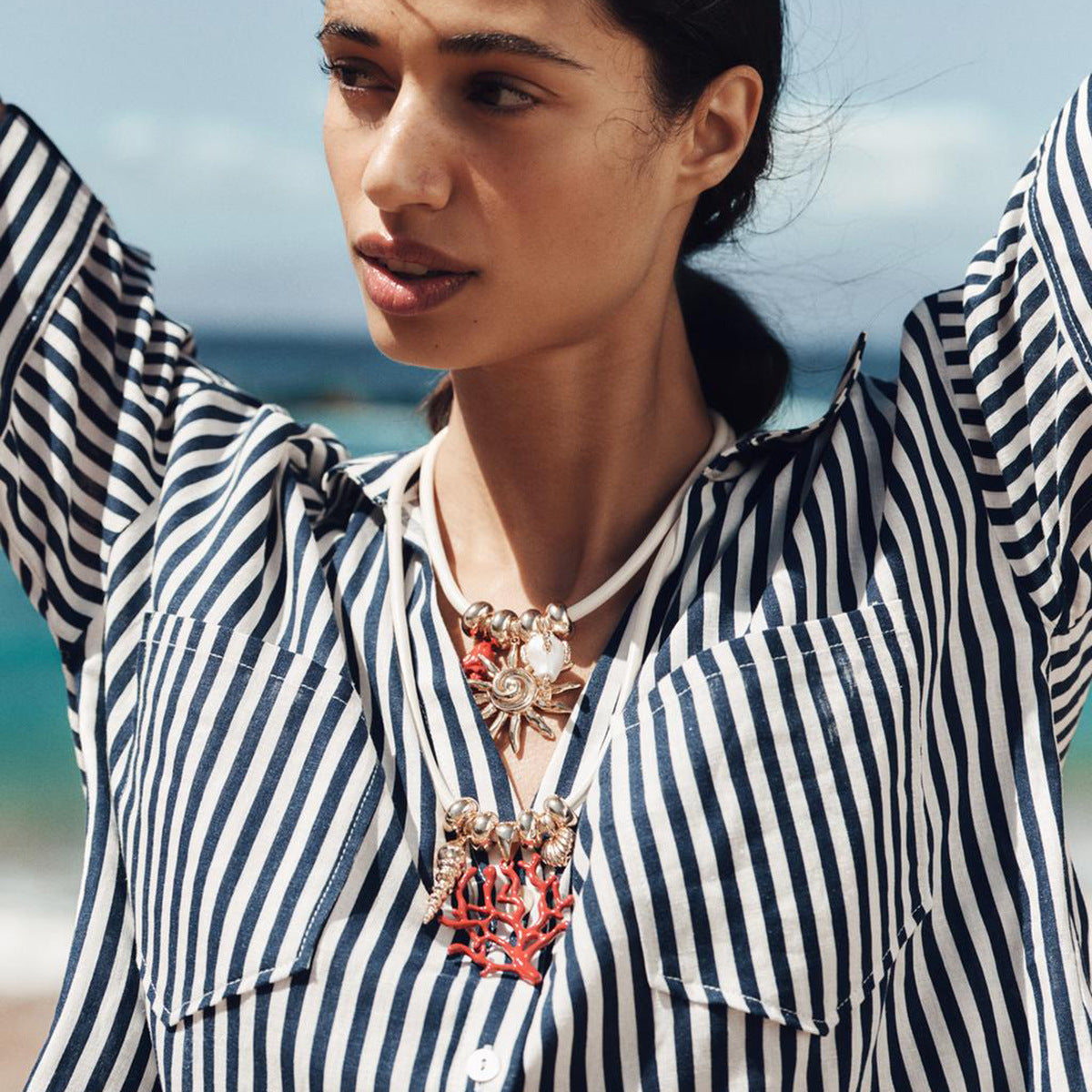 Wholesale  beach sun coral leather rope necklace  clavicle chain