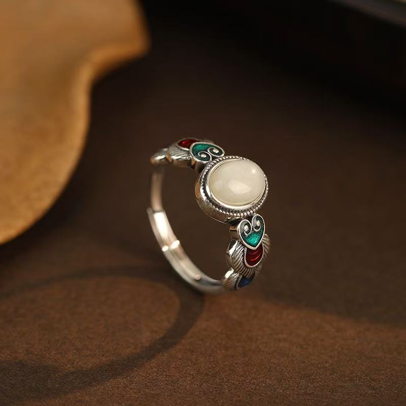Wholesale Mongolian Ethnic Design Retro Ring Copper Adjustable White Stone Fashion Accessory