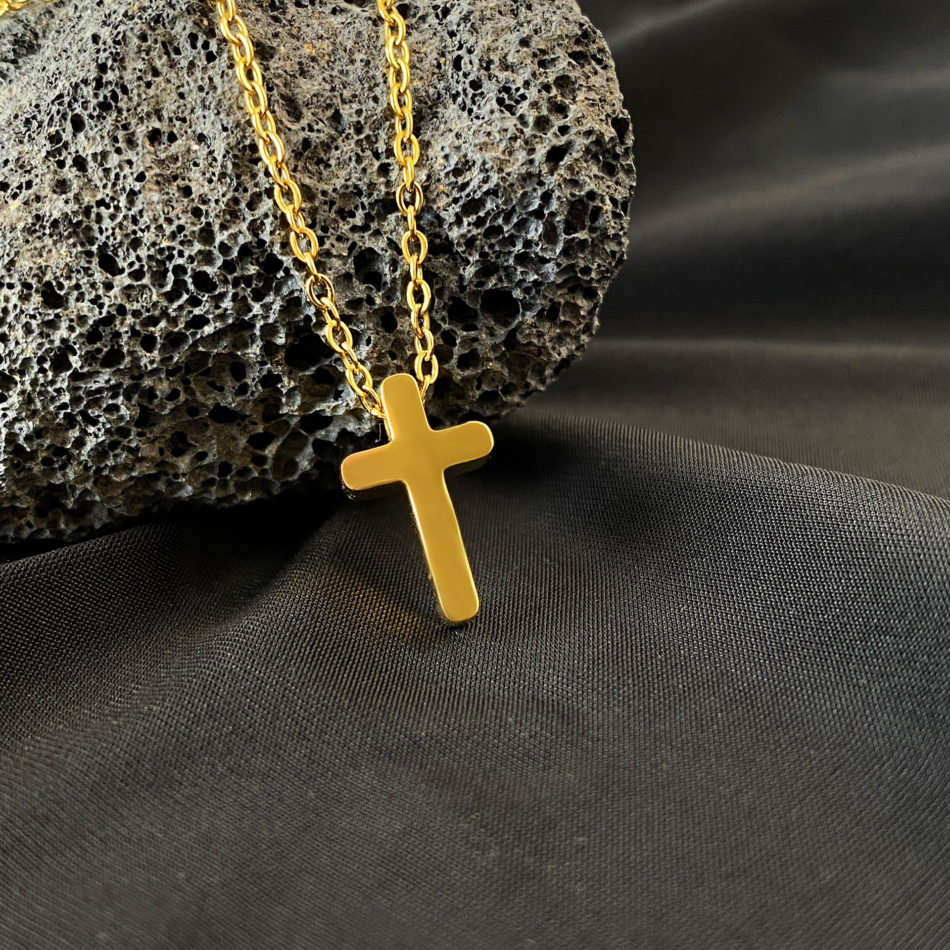 Wholesale Titanium Steel Plated 18K Real Gold Cross Necklace ACC-NE-YuXun002