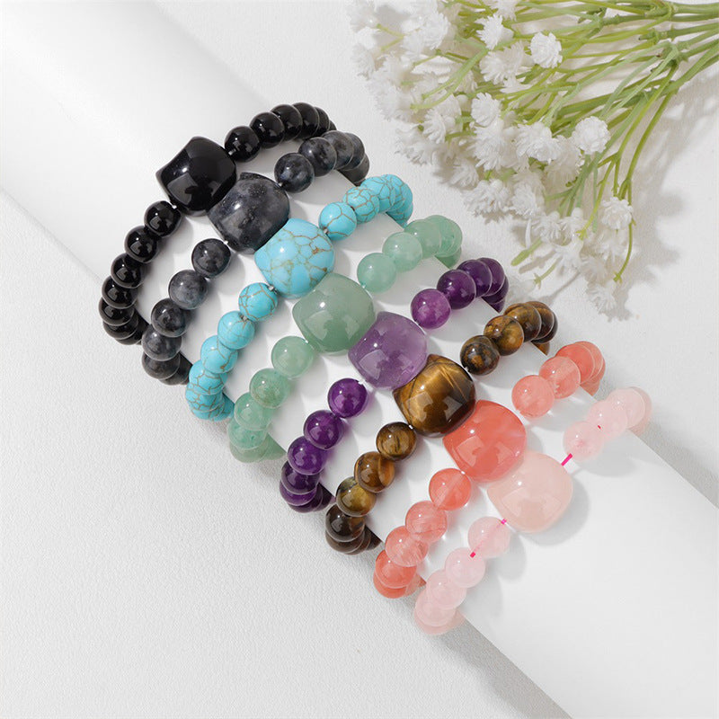 Wholesale Cat Head Natural Stone Bracelet Unisex Elastic String Handmade Jewelry Accessory For Resale