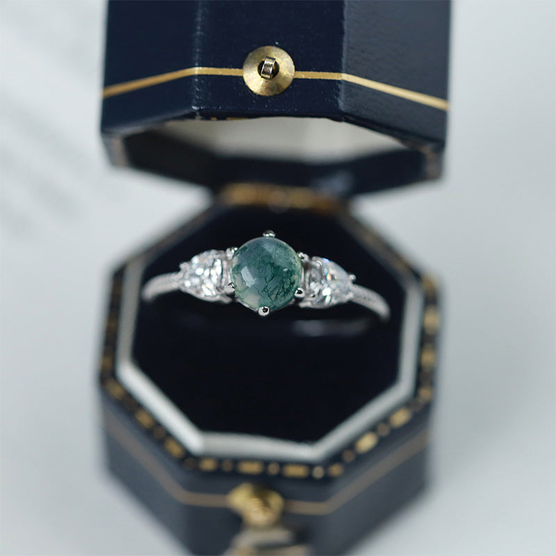 Wholesale S925 silver green moss six claw inlaid ring