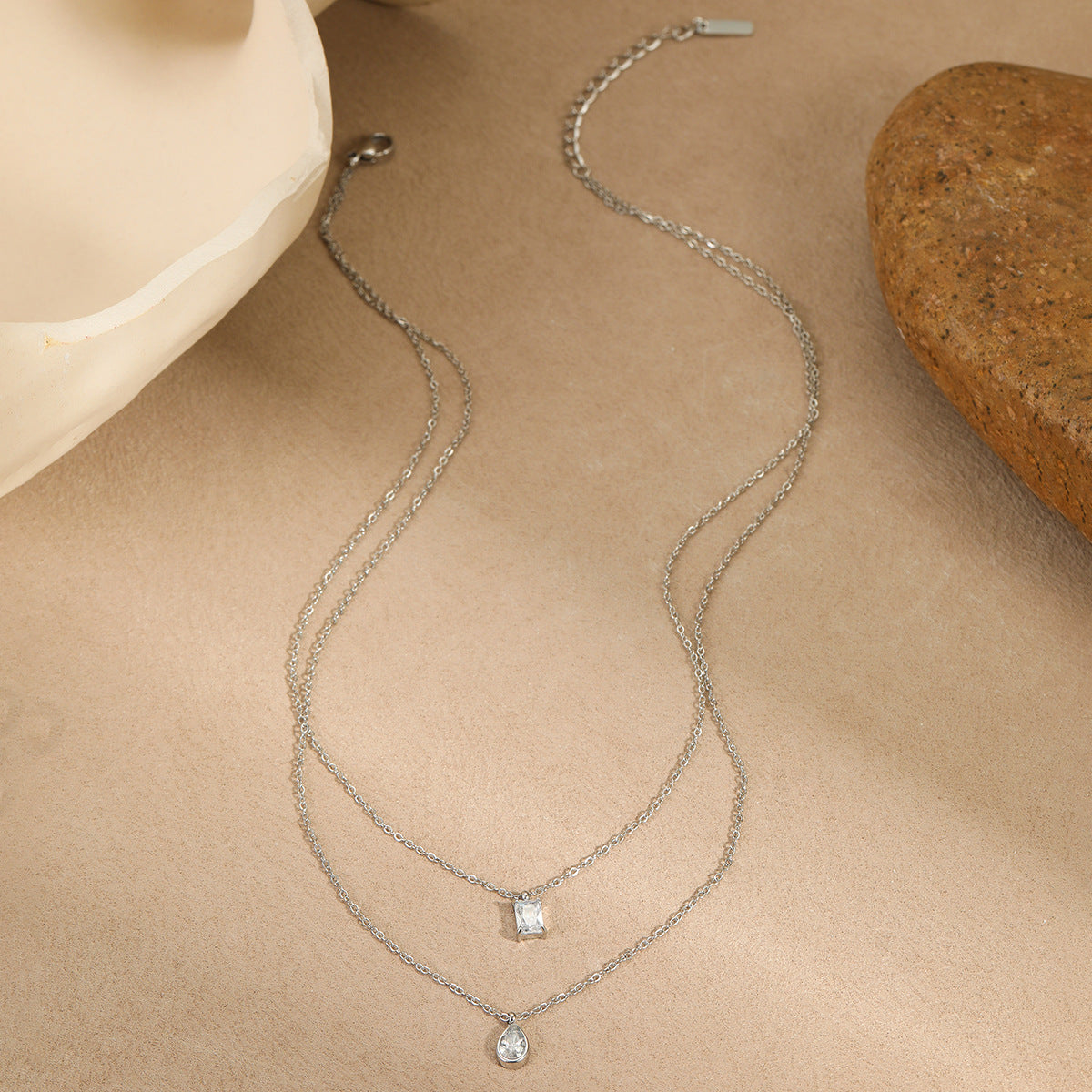 Wholesale Sophisticated Light Luxury Stainless Steel Teardrop Necklace with Zircon Inlay